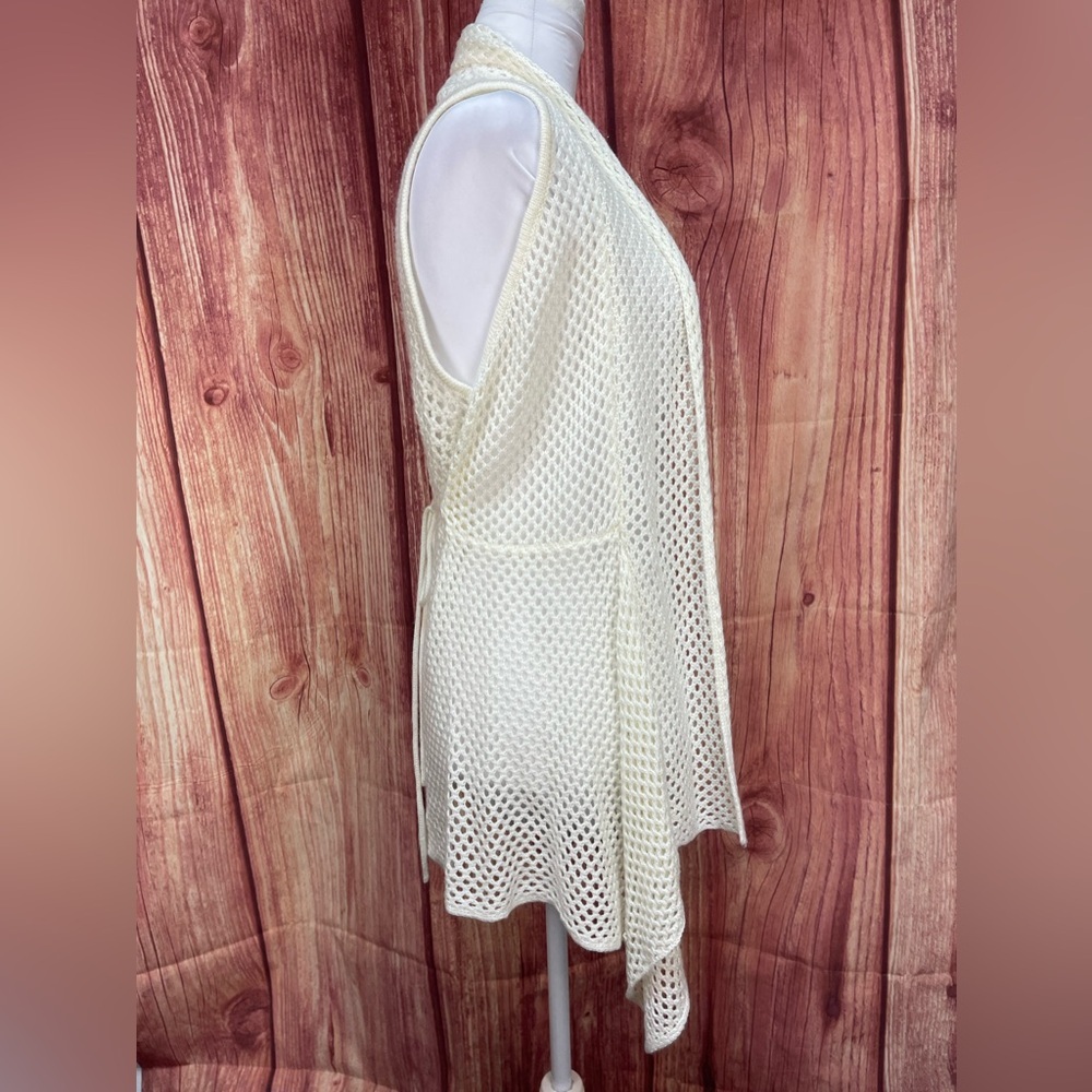 Deb off white crochet open front sleeveless cardigan sweater vest women’s size S - Picture 8 of 17